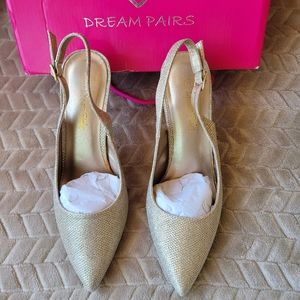 Dream Pairs Glitter Gold Slim-Pointed Stiletto Slingback Heels